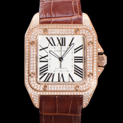 레플리카 [까르띠에] 산토스 100 XL 오토매틱 ETA2824-2 타입 18k 로즈골드 남성용 51mm 가죽줄 화이트 다이얼 car69315  