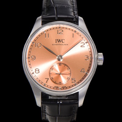레플리카 [아이더블유씨] 남성용 포르투기즈 IW358313 오토매틱 수정형 82200타입 무브 40.4mm 가죽줄 새먼 다이얼 iwc71017  