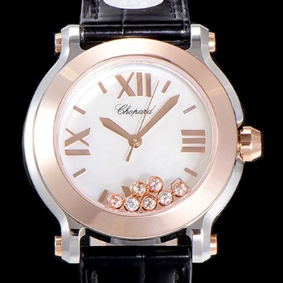 레플리카 [쇼파드]해피스포츠 라운드 쿼츠 로즈골드 투톤-콤비 ETA-955.112 레이디 36미리 가죽줄 화이트다이얼 CHO73679  