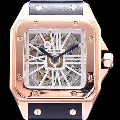 레플리카 [까르띠에] 남성용 신상출시!!산토스 뒤몽 컬렉션 WHSA0010 18k 로즈골드 스켈레톤 다이얼 오토매틱 무브먼트 CAR0113  