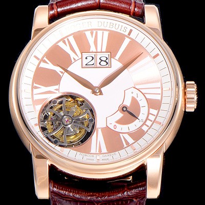 레플리카 [로져드빌] 오마주 플라잉 투어빌론 수동/기계식 18k 로즈골드 45mm 화이트다이얼 ROG63680  