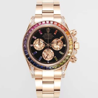 레플리카 [로렉스] 남성용 데이토나 레인보우 116598 RBOW 크로노그래프 18k 로즈골드 40mm 오토매틱 Cal.4130타입 블랙 다이얼 rol5433  