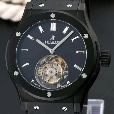 레플리카 [휴블렛] 남성용 솔로 뱅 투어빌론 블랙 다이얼/세라믹 베젤 HUB1051  