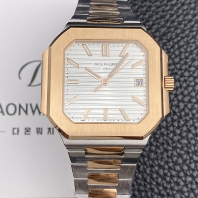 레플리카 [파텝필립] 남성용 큐비투스 데이트 Ref.5821 콤비 18K 로즈골드 45mm 오토매틱 Cal.26-330 SC 타입 화이트 다이얼 pat2260  