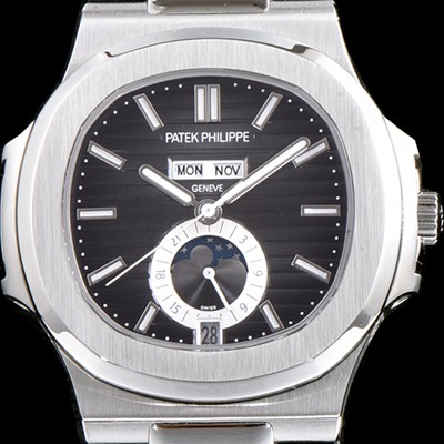 레플리카 [파텝필립] 남성용 파텍필립 신형 노틸러스 데이데이트 문페이즈 진 그레이 텍스쳐드 다이얼 기계식 자동형 무브먼트 PAT0132  