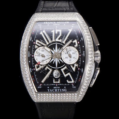 레플리카 [프랭크뮬러] 남성용 뱅가드 다이아셋팅 오토매틱 크로노그래프 7750 타입 44mm 가죽줄 블랙 다이얼 fra8244  