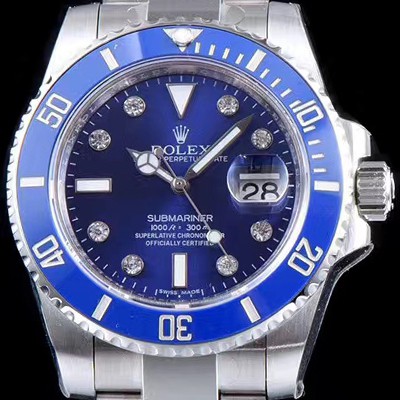 레플리카 [로렉스] 남성용 NEW VIP 버전!!서브마리너 116619LB-97209 8DI 블루 세라믹 베젤 블루 다이얼 쥬얼 다이아몬드 인덱스 브레이슬릿 스위스 3135 오토매틱 무브먼트 ROL0320  