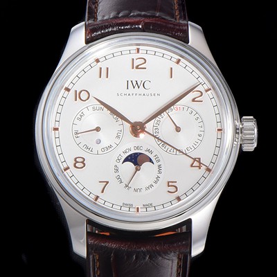 레플리카 [아이더블유씨] 남성용 포르투기즈 IW344203 퍼페추얼 캘린더 문페이즈 오토매틱 42mm Cal.82650 타입 가죽줄 화이트다이얼   iwc94837  