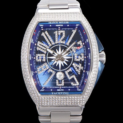 레플리카 [프랭크뮬러] 남성용 1:1수제공정 풀 다이아셋팅 뱅가드 오토매틱 ETA2824 타입 45mm 메탈줄 블루다이얼 fra4686  