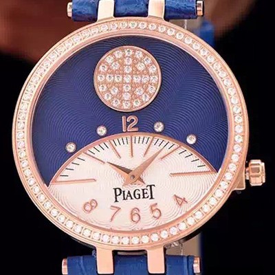 레플리카 [피아제] 여성용 워치 18k 로즈골드 블루&화이트 텍스쳐다이얼 최상급 쥬얼 다이아몬드 베젤 스위스 쿼츠 무브먼트 PIA4214  