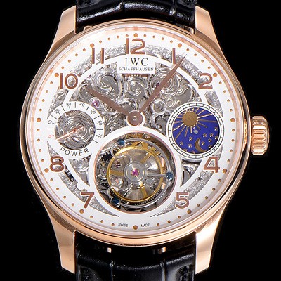 레플리카 [아이더블유씨]남성용 포르투기즈 42미리 수동/기계식 투어빌론(뚜르삐옹) 금장시계 스켈래톤 다이얼 블랙다이얼 IWC79114  