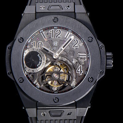 레플리카 [휴블렛] 위블러 빅뱅킹 파워 DLC코팅 세라믹 남성용시게 45.5미리 수동/기계식 투어빌론(뚜르삐옹) 스켈레톤 다이얼 HUB27122  