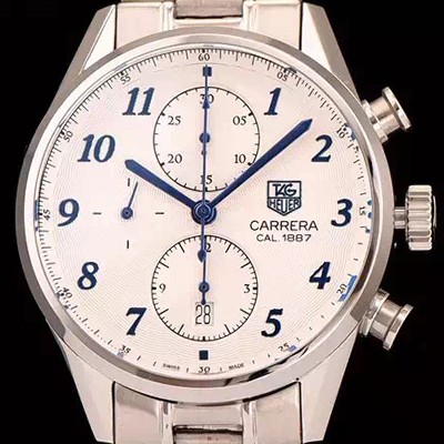 레플리카 [태그호이어] 남성용 까레라 1887 오토매틱 크로노 그래프 화이트 다이얼 TAG0240  