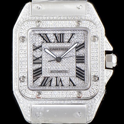 레플리카 [까르띠에] 남성용 산토스 100 베스트 에디션 W20073X8 미듐 모델 화이트 골드 풀다이아몬드 셋팅 오토매틱 무브먼트 CAR4015  