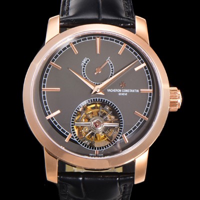 레플리카 [바쉐런콘스탄틴] 남성용 트레디셔널 투어빌론 자동형  18K 로즈골드 42mm 가죽줄 그레이다이얼 vac14085  