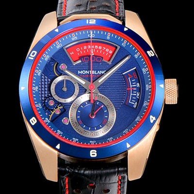 레플리카 [몽블랑] 남성용 타임워커 쿼츠 VK타입 46.4미리 금장 로즈골드 가죽줄 래더스트랩 블루다이얼 MON71165  