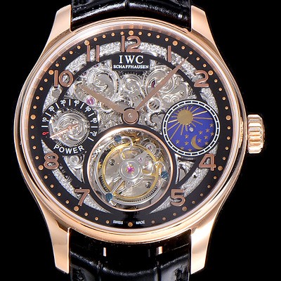 레플리카 [아이더블유씨]남성용 포르투기즈 42미리 수동/기계식 투어빌론(뚜르삐옹) 금장시계 스켈래톤 다이얼 블랙다이얼 IWC45296  