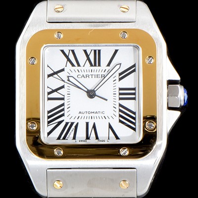 레플리카 [까르띠에] 남성용 산토스 시리즈 100 W200728G 베스트 에디션 18k 옐로골드 투톤콤비 화이트 다이얼 브레이슬릿 오토매틱 무브먼트 CAR0009  