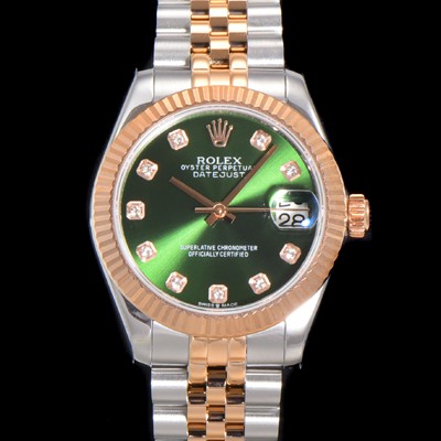 레플리카 [로렉스] 여성용 데이져스트 오이스터 31mm 레이디 오토매틱  18K 로즈골드 투톤콤비 5열 브레이슬릿 메탈줄 화이트 블루다이얼 rol27368  