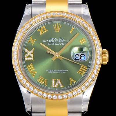 레플리카 [로렉스]남성용 데이져스트 오토매틱 36미리 18K 옐루골드 보석/큐빅 그린다이얼 3235무브 ROL83734  