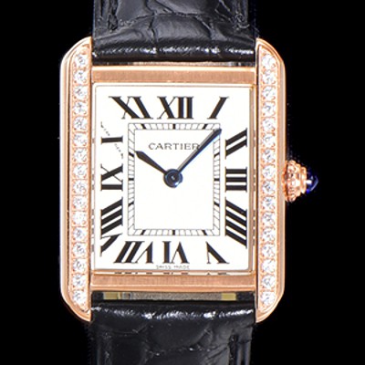 레플리카 [까르띠에] 여성용 탱크 WJTA0011 로마 인덱스 31mm 화이트 다이얼 커플용 로즈골드 악어가죽 쿼츠 무브먼트 CAR01574  