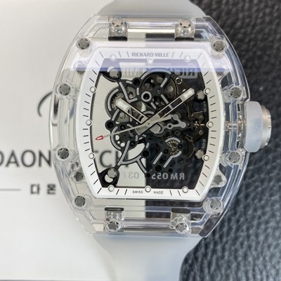 레플리카 [리차드밀레] 남성용 RM055 트랜스파랜트 50mm 미네랄 크리스탈 기계식 수동형 무브먼트 화이트 스켈레톤 다이얼 ric0325  
