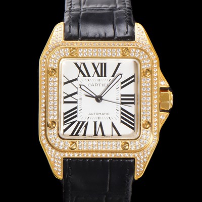 레플리카 [까르띠에] 산토스 100 오토매틱 ETA2824-2 타입 18k 옐루골드/보석시계 남성용 51mm 가죽줄 화이트 다이얼 car69316  