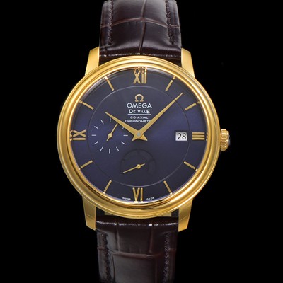 레플리카 [오메가] 남성용 드빌 424.53.40.21.03.001 프레스티지 코-액시얼 39.5mm  18K 옐로우골드 오토매틱 Cal.2627 타입 블루 다이얼 omg0177  