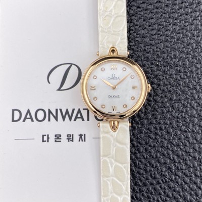레플리카 [오메가] 여성용 드빌 424.53.27.60.55.002 프레스티지 듀드롭 27.4mm 18K 로즈골드 쿼츠 무브먼트 화이트 자개 다이얼 omg0237  