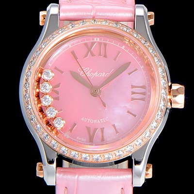 레플리카 [쇼파드]여성용 해피스포츠 미니 오토매틱 보석/큐빅 30미리 레이디스 18K 로즈골드 자게 핑크다이얼 CHO58539  