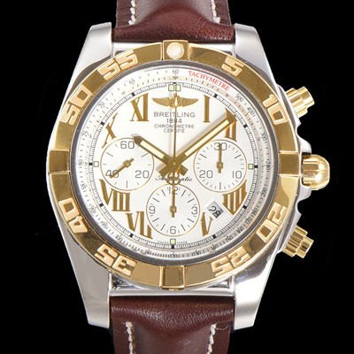 레플리카 [브라이틀링] 남성용 원드라이더 크로노맷 오토매틱 ETA-7750 기계식 44mm 18K 옐루골드 가죽줄 화이트다이얼 bre9152  
