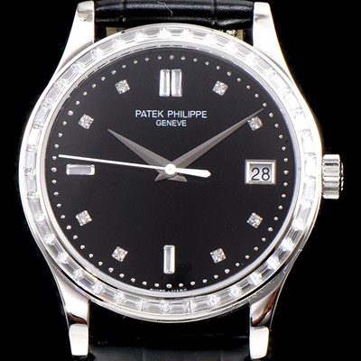 레플리카 [파텍필립] 남성용 하이엔드 최고급 브랜드 칼라트라바 5298P-012 최상급 쥬얼 다이아몬드 베젤 18k 화이트골드 블랙 다이얼 오토매틱 무브먼트 PAT0130  