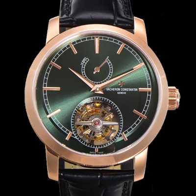 레플리카 [바쉐런콘스탄틴] 남성용 트레디셔널 투어빌론  자동형  18K 로즈골드 42mm 가죽줄 그린다이얼 vac23685  