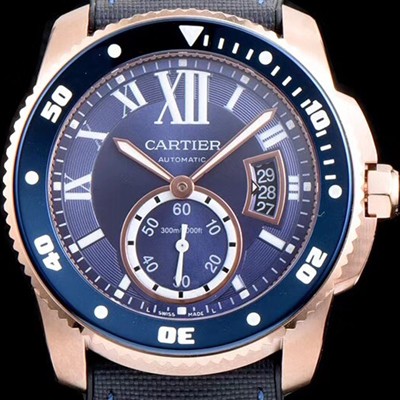레플리카 [까르띠에] 남성용 칼리브 드 까르띠에 WGCA0009 로즈골드&블루세라믹 베젤 블루 다이얼 ETA 2824-2 오토매틱 무브먼트 CAR0130  