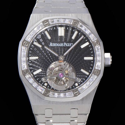 레플리카 [오데마피게] 남성용 로얄오크 Calibre 2924 투어빌론/수동기계식 41미리 금장 18K로즈골드 블랙다이얼 AUD75252  