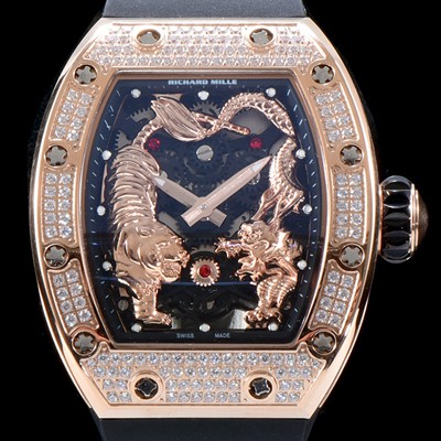 레플리카 [리차드밀레] 남성용 리차드밀 RM51-01 타이거&드래곤 미쉘 요 워치!! 수공 맞물림 형식의 쥬얼세팅 고급스러운 18K 로즈골드 스켈레톤 다이얼 오토매틱 무브먼트 RIC0410  