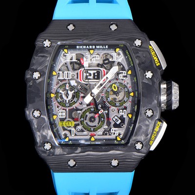 레플리카 [리차드밀레] 남성용 플라이백 RM11-03 오버사이즈 데이트 크로노그래프레드 포지드 카본 케이스 스켈레톤 다이얼 오토매틱 무브먼트 RIC08703  