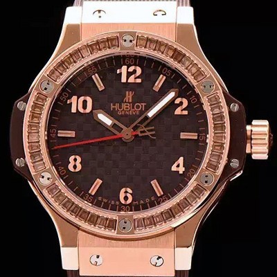 레플리카 [휴블렛] 여성용 빅뱅 에볼루션 쿼츠 다이아몬드 버젼 브라운다이얼 HUB0415  