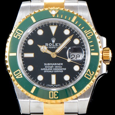 레플리카 [로렉스] 남성용 New 업그레이드형!! 서브마리너 116613-LN-97203 데이트 투톤콤비 그린 세라믹 베젤UP!! 고급스러운 18K 옐로우골드 콤비 블랙 다이얼 브레이슬릿 오토매틱 무브먼트 ROL0534  