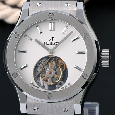 레플리카 [휴블렛] 남성용 솔로 뱅 투어빌론 화이트 다이얼/세라믹 베젤 화이트다이얼 HUB1054  