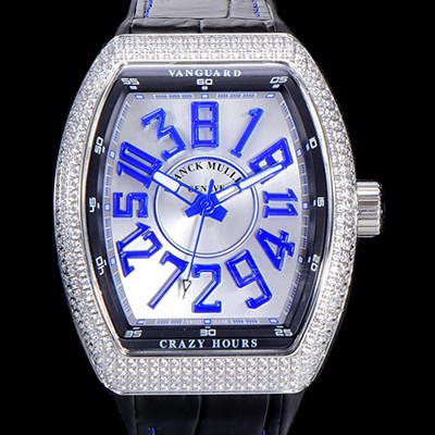 레플리카 [프랭크뮬러] 남성용 뱅가드 오토매틱 CZ02타입 44미리 보석/큐빅 셋팅 가죽줄/스트랩 화이트다이얼 FRA73759  