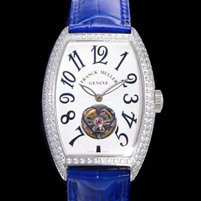 레플리카 [프랭크뮬러] 여성용 상트레 커백스 오토매틱 보석/다이아 케이스 여성용시계 가죽줄 화이트 다이얼  fra23598  