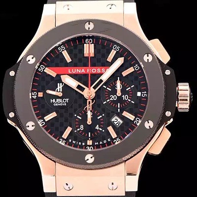 레플리카 [휴블렛] 남성용 빅뱅 루나 로사 리미티드 에디션 블랙다이얼 HUB0405  