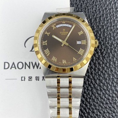 레플리카 [튜더] 남성용 로얄 워치 오토매틱 스위스 ETA2836-2 타입 18K 옐루골드 41mm 메탈줄 브라운 다이얼 tud5134  