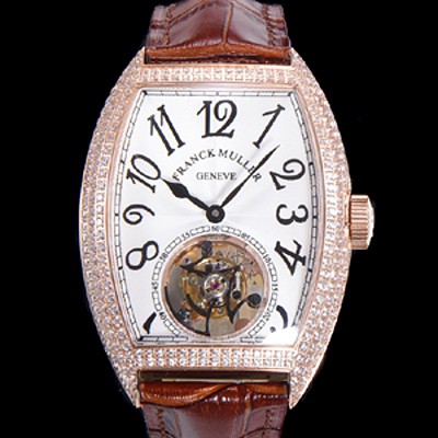 레플리카 [프랭크뮬러] 남성용 그랜드 컴플리케이션 보석/다이아 셋팅 뚜르비용 18K 로즈골드 가죽줄 화이트다이얼 FRA70328  