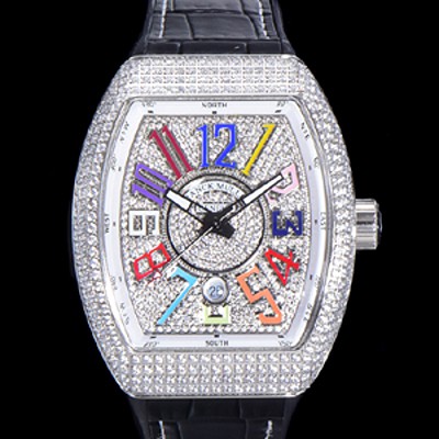 레플리카 [프랭크뮬러] 남성용 뱅가드 오토매틱 ETA2824-2 타입 45mm 보석큐빅 가죽줄 보석다이얼 fra10487  