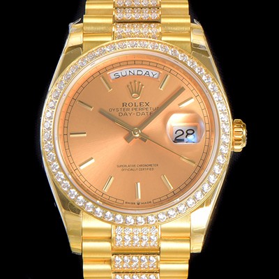 레플리카 [로렉스] 남성용 데이데이트 오토매틱 Cal.3235타입 36mm 금장시계 옐루골드 올금 다이아베젤부착 메탈줄 골드다이얼rol92680  