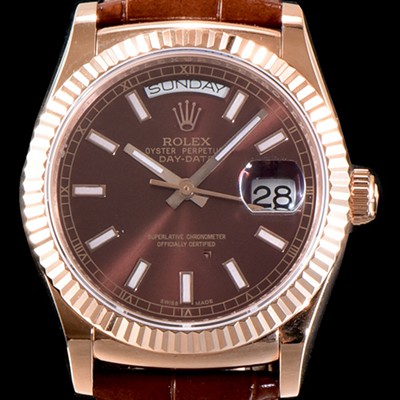 레플리카 [로렉스] 남성용 추가업데이트 데이데이트 18K 로즈골드 케이스 36MM 브라운 썬더스트 다이얼 UP!! 크로노미터 플루티드 베젤 오토매틱 무브먼트 ROL0530  