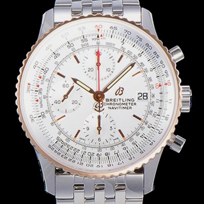 레플리카 [브라이틀링] 남성용 네비타이머 크로노그래프 오토매틱 A7750-2 41미리 메탈시계 투톤콤비 18K로즈골드 화이트다이얼 BRE75613  