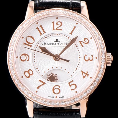레플리카 [예거르꿀르뜨] 남성용 랑데부 나잇&데이 3442440 레이디 워치 18K 로즈골드 최상급 다이아몬드 세팅 베젤 문페이즈 화이트 텍스쳐드 다이얼 오토매틱 무브먼트 JAG0440  